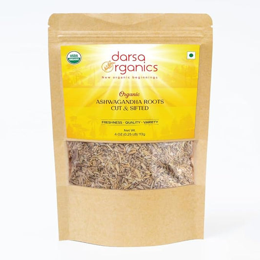 Ashwagandha Root Cut & Sifted 4 oz - USDA Organic Ashwagandha Herb for Tea and Smoothies, Non-GMO Organic India Ashwagandha, Withania Somnifera, Boosts Immunity & Digestion