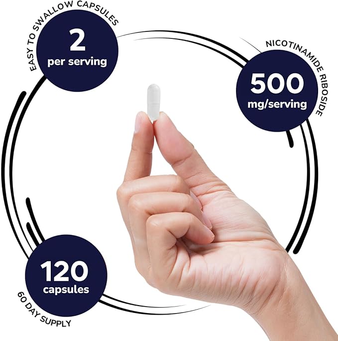 Genex Formulas NR Nicotinamide Riboside 500mg/Serving (120 Capsules) NAD+ Precursor for Healthy Aging - GMP-Certified, Non-GMO, Gluten-Free, Vegetarian (1 Pack)