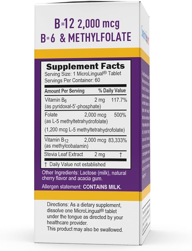 Superior Source No Shot Vitamin B-12 Methylcobalamin 2000 mcg, B-6, & Methylfolate 1200 mcg - Supports Energy, Brain, and Heart Health - Bariatric Friendly - 60 Sublingual Dissolving Tablets