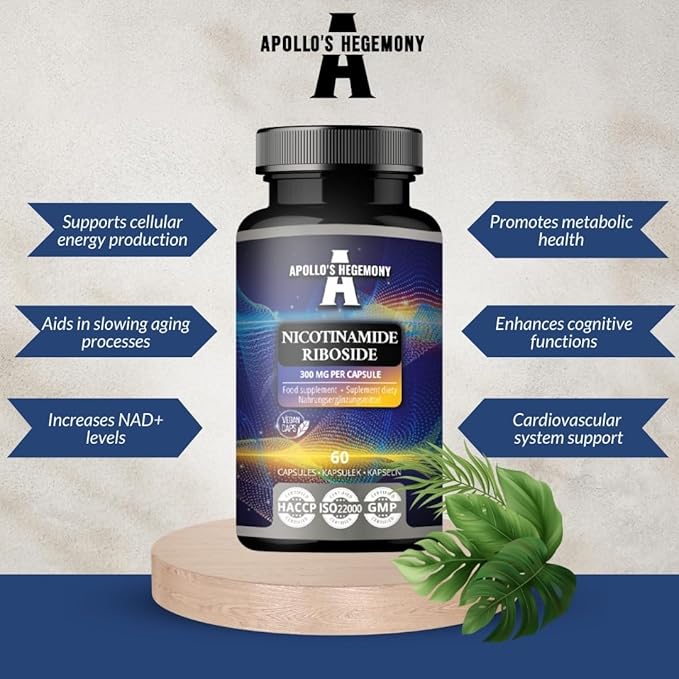 APOLLO'S HEGEMONY Nicotinamide Riboside (NR) 300 mg - 60 Niacin Vegan Capsules - 2 Months Supply - NAD+ Precursor - Vitamin B3 Supplement to Support Energy Metabolism and Reduce Tiredness