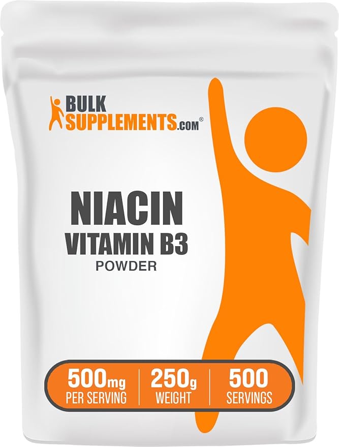 BulkSupplements.com Niacin Powder - Vitamin B3 Supplement, Niacin Flush - Gluten Free, 500mg per Serving, 250g (8.8 oz) (Pack of 1)