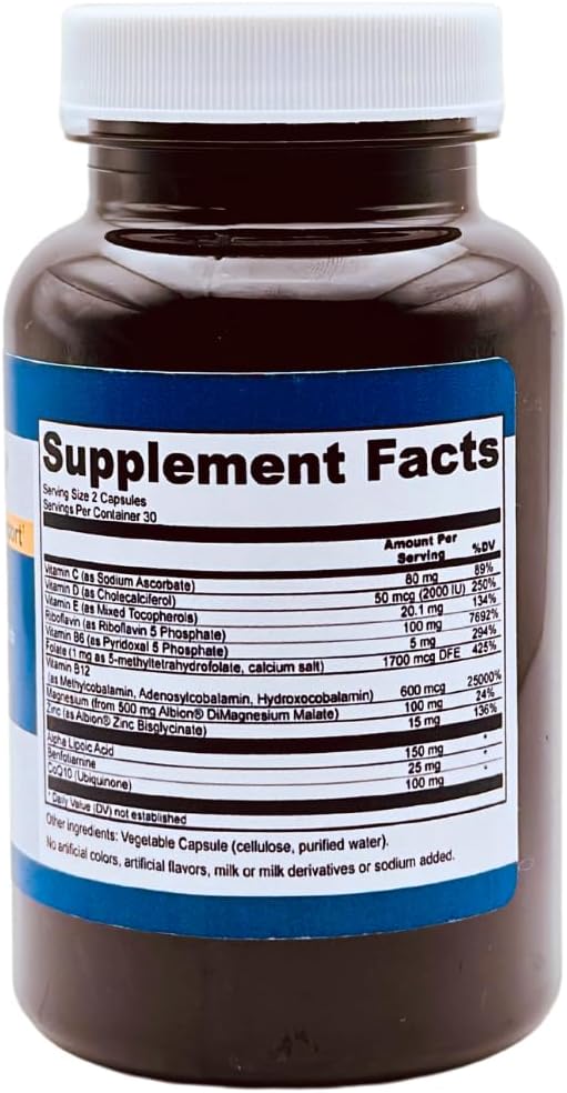 Migra-Well AM: Energizing Daily Methylated Multivitamin with Bioavailable Minerals & Antioxidants Supporting Brain & Nerve Heath for Women and Men - Without Iron (60 Capsules)