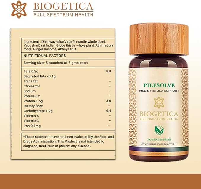 Pilesolve Natural Herbal Supplement with Licorice and Ginger - Non-GMO - 100% Vegan Ayurveda Supplement Powder