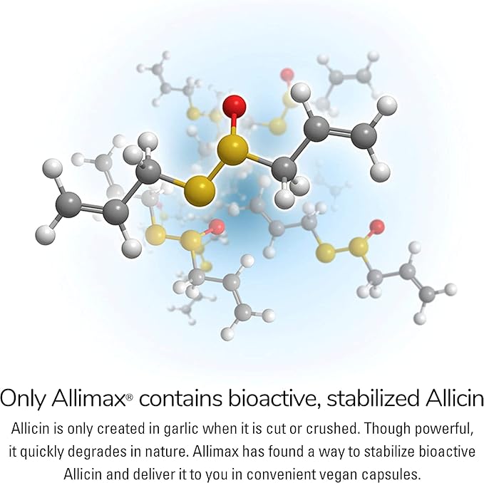 Allimax 180mg 180 Capsules. Supports Your Body’s Immune Function Through Natural Allicin, a Potent Organosulphur Compound Extracted from Clean and Sustainable Spanish Grown Garlic.