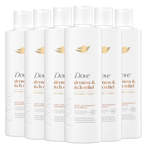 Dove Damage Therapy Derma Shampoo Dryness + Itch Pack of 6 for Flaky Scalp with Pyrithione Zinc and Coconut Oil 12 Fl Oz