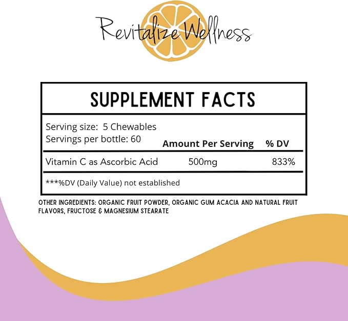 Vitamin C Chewables | 500 mg Vitamin C as Ascorbic Acid per Serving | Berry Blast Flavor | 60 Servings