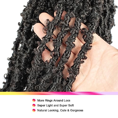 GUOHUI Super Light Butterfly Locs Crochet Hair 12 Inch 6 Packs Pre-Looped Soft Distressed Faux Locs Braids for Women Kids (12 Inch,1B#)