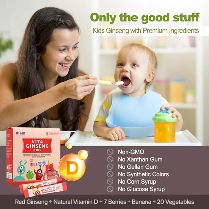 Vita Ginseng Kids, Vitamin D, 7 Berries, Banana, 20 Vegetables, Milk Powder for Immune Support, Focus and Memory Boost, 30 Packets (1Set)