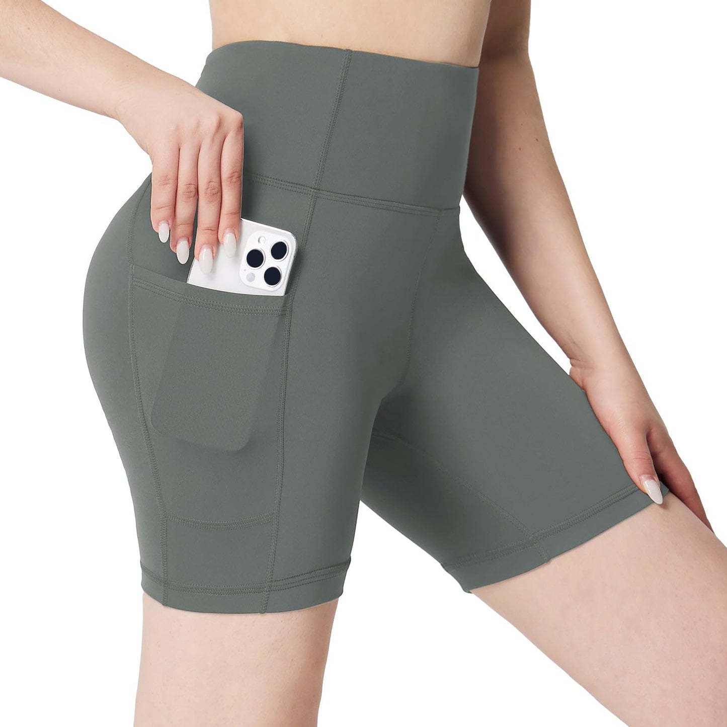 BALEAF Womens 5" Biker Shorts Yoga Gym Workout Tummy Control Lycra Workout Compression Shorts with Pockets Gray XS