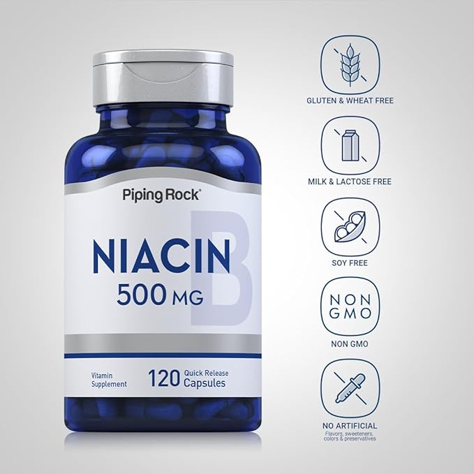 Piping Rock Niacin Flush 500mg | 120 Capsules | Non-GMO and Gluten Free Supplement