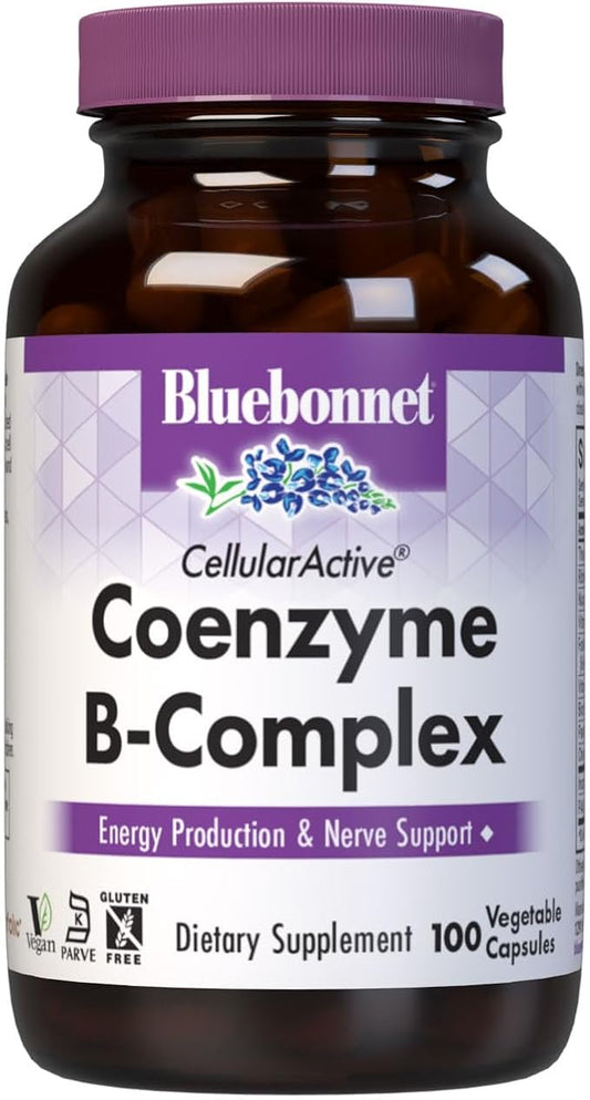 Bluebonnet Nutrition Cellular Active Coenzyme B-Complex, Energy Production & Nerve Support*, Vegan, Kosher Certified, Gluten-Free, Soy-Free, Dairy-Free, 100 Vegetable Capsules, 100 Servings