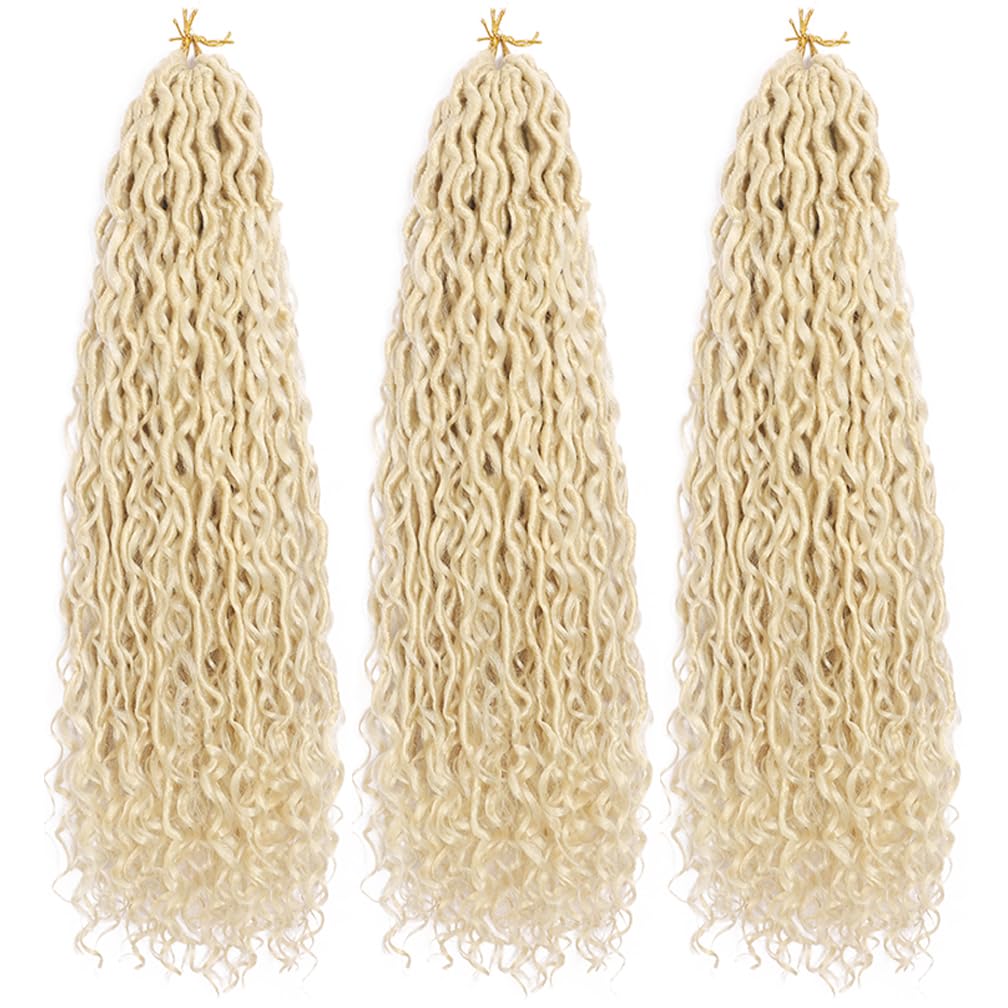 BALINGHAIR Goddess Locs Crochet Hair Beige 22 Inch 3 Packs Bohemian Faux Locs Crochet Hair With Curly Ends Pre Looped Hair Extensions 16 Roots/Pack(613#)
