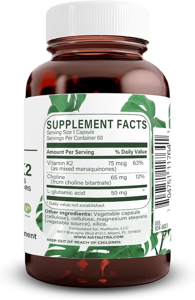 Natural Nutra Full Spectrum Vitamin K2 Supplement, Support Cardiovascular Health, Liver Function, Metabolic Health, Heart Health, Help Promotes Bone & Dental Health, 75 mcg, 60 Capsules (Pack of 3)