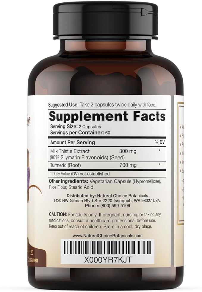 Milk Thistle Extract (80% Silymarin Flavonoids) Plus Turmeric - 120 Capsules