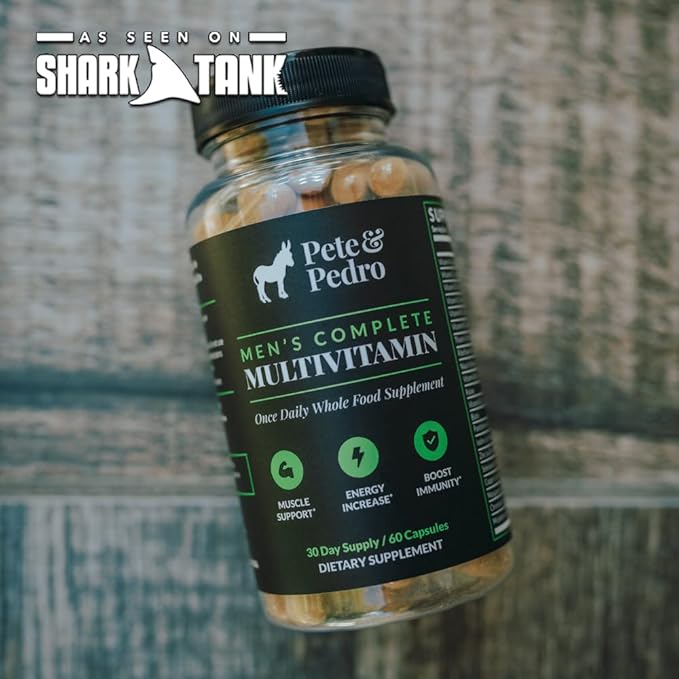 Pete & Pedro Men's Complete Once Daily Whole Food Multivitamins | Supplement to Help with Muscle Support, Energy & Immunity | Non-GMO, Natural, Made in USA l As Seen on Shark Tank, 30 Day Supply