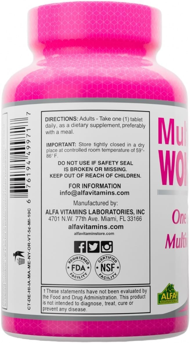 ALFA VITAMINS Multi Women Vitamins Dietary Supplement with Essential Vitamins & Minerals for Women - Amino Acids + Antioxidants - 100 Tablets (2 Pack)