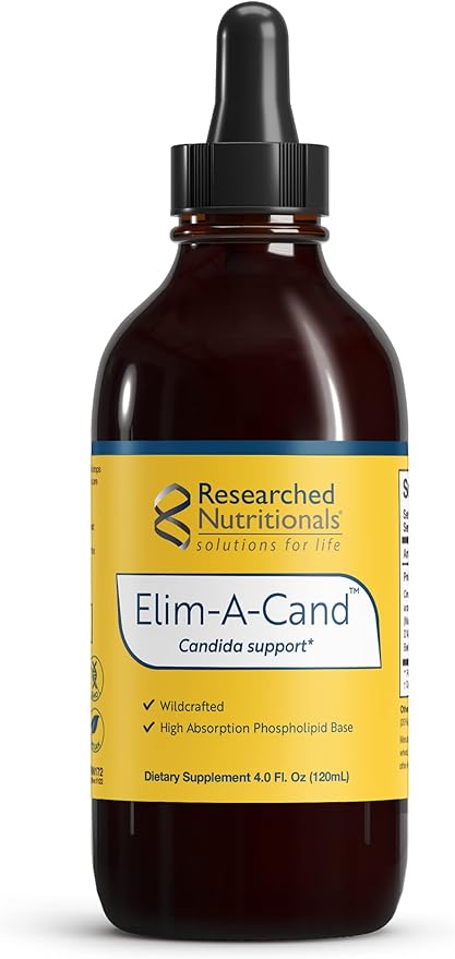 Researched Nutritionals Elim-A-Cand - Candida Support - Microbial & Gut Health Supplements with Berberine, Slippery Elm, Cinnamon Bark, PAU D'Arco & Marshmallow Root - Herbal Detox Tincture (4 Fl Oz)