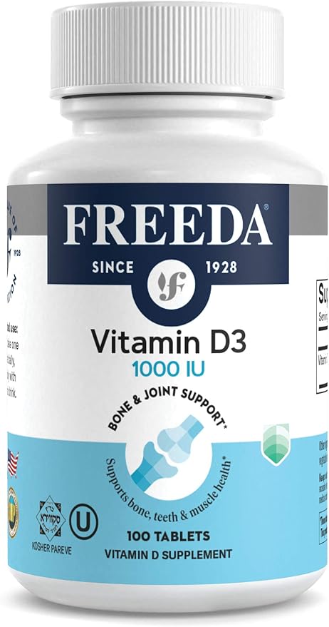 FREEDA Vitamin D3-1000 IU - Pure High Potency Kosher Supplement Tablets - Bone and Muscle Health, Calcium Absorption, Immune Support for Men and Women* - 100 Count