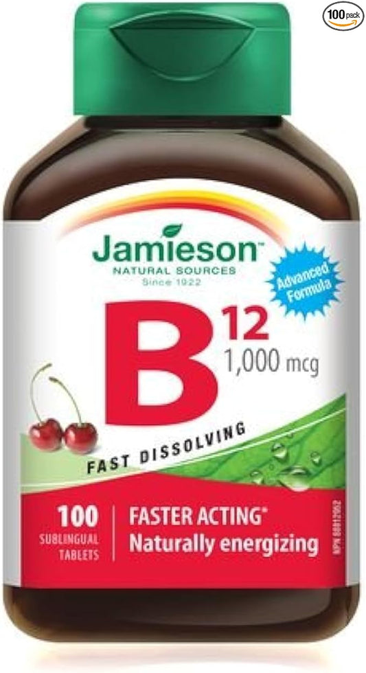 Jamieson Vitamin B12 Methylcobalamin Fast Dissolving Sublingual Tablets, 1,000 mcg, 100 sublingual Tablets