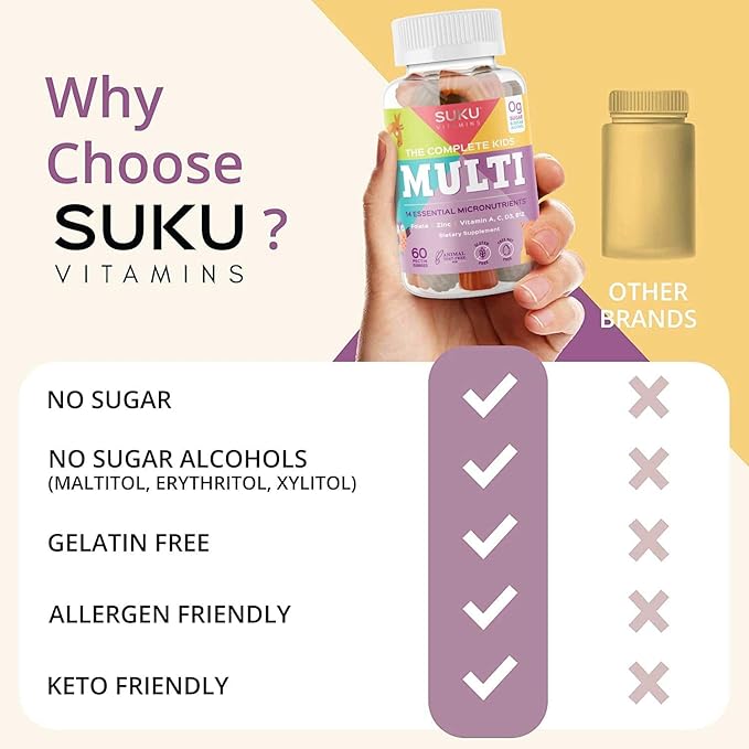 The Complete Kids Multi - Vitamin A, Folate, Zinc Gummies for Immunity Support -Easy to Chew- NonGMO, Allergen Gluten Sugar Free - Tropical Bonanza Flavored Gummy Vitamins - 60 Count