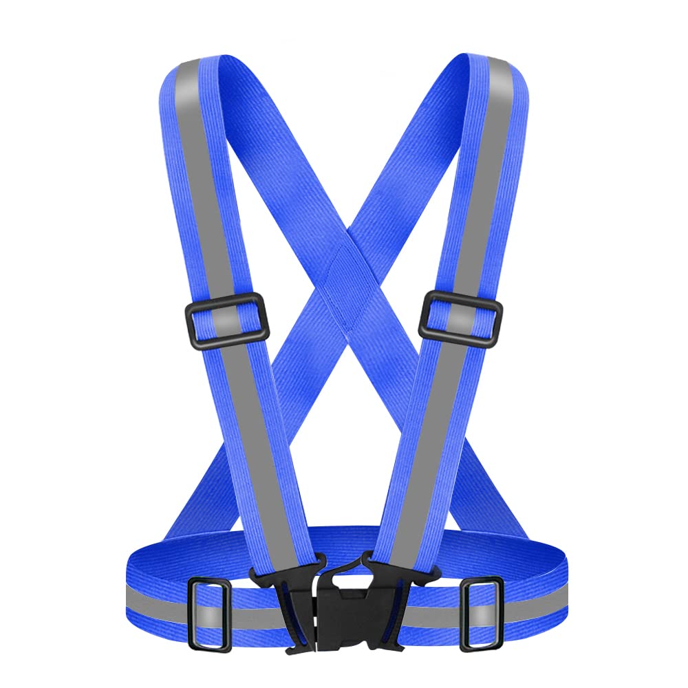 Fepdiu High Visibility Reflective Vest Safety Vest Running Reflective Gear Adjustable Reflective Vest for Walking,Jogging,Hiking,Night Cycling (Blue)