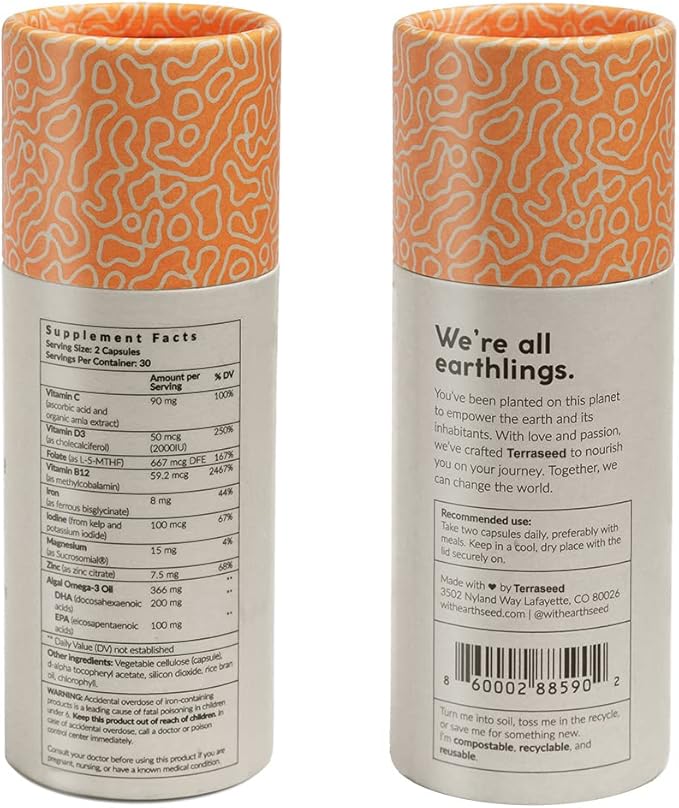 Complete Vegan Multivitamin with Iron, Omega 3, Vitamin D3, Folate, Zinc, Vitamin B12, & More - 100% Sustainable Vegan Vitamins - Non-GMO, Gluten Free, Made in The USA (30 Day Supply)