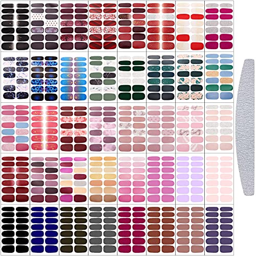 Maitys 560 Pieces 40 Sheets Full Wrap Nail Stickers Nail Polish Strips Decals Self Adhesive Gel Fingernail Strips Art Decals with File for Women DIY Craft Decorations(Bright Style)