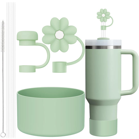 6 Pcs Accessories for Stanley Cup 20-40oz,2 Straw Covers,2 Replacement Straws,1 Straw Brush,1 Boot Included, SIlicone Straw Cover Caps Topper (Matcha Cream)