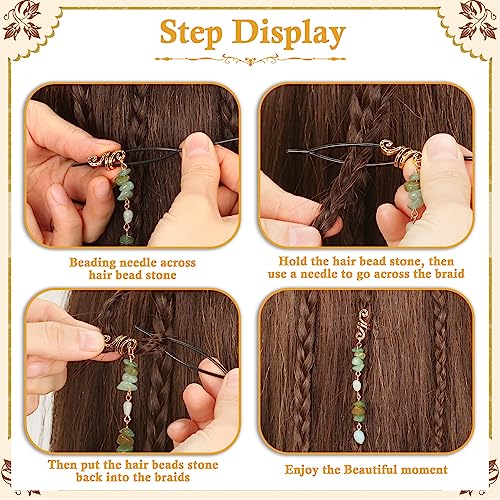 80 Pcs Natural Crystal Stone Dreadlock Accessories, Jollidecor Hair Jewelry for Braids Hair Spirals Gems Charms Adjust Gold Loc Jewelry for Hair Cuffs for Adult Women Braids Hairstyle Decoration