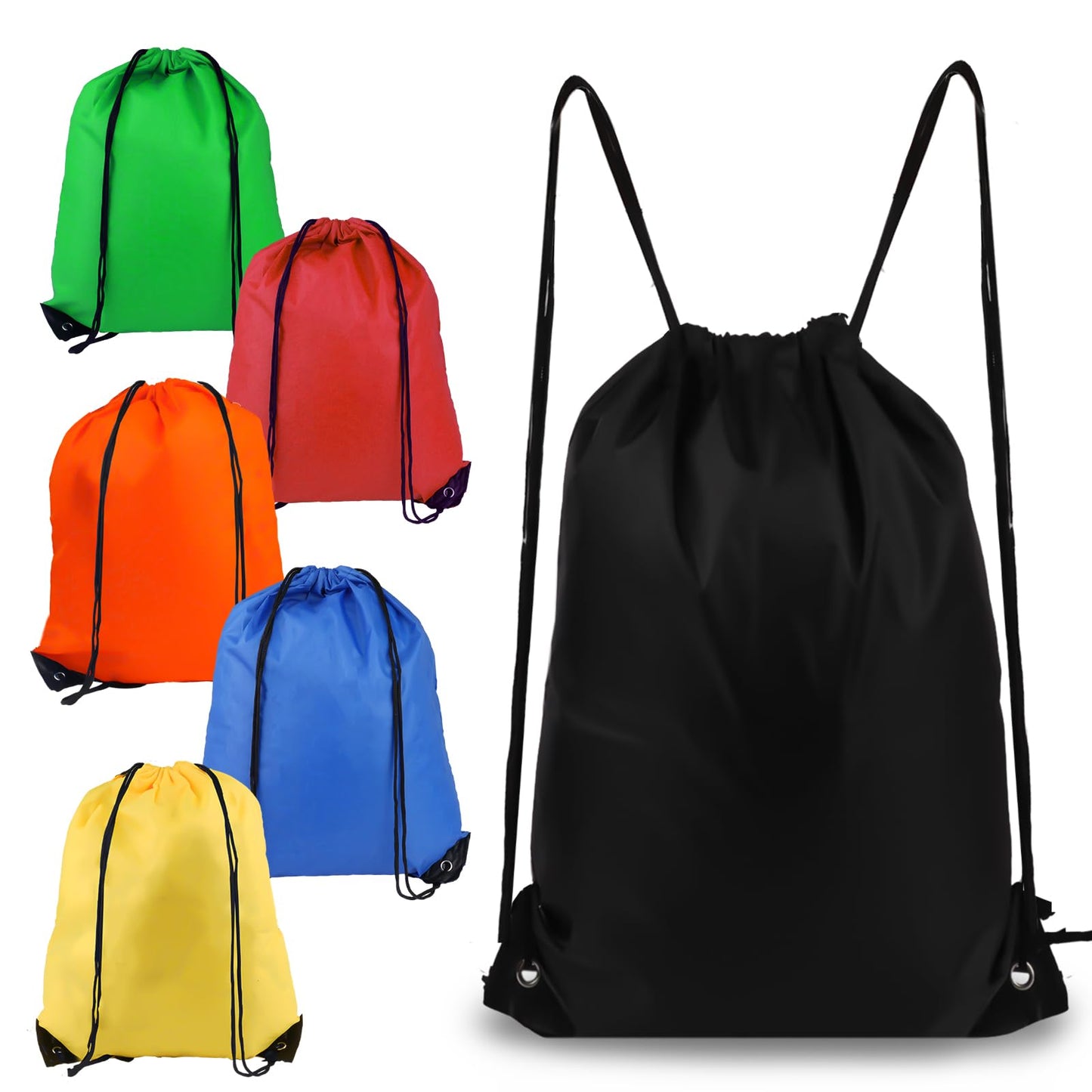 Drawstring Backpack 6Pcs Drawstring Gym Bags Black Draw String Bags Drawstring Backpack for Sports, Gym, Travel, Swimming, Beach (6 Colors)