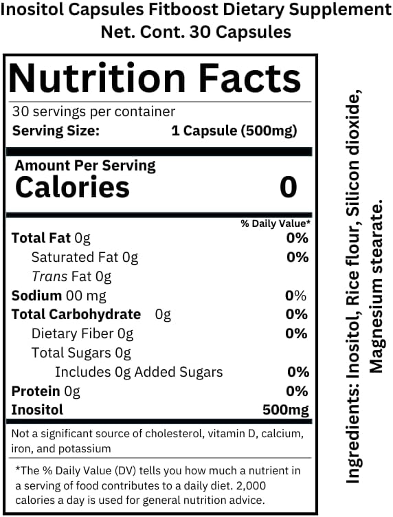 Fitboost Inositol Capsules – Dietary Supplement for Hormonal Balance & Wellness | Cápsulas de Inositol Fitboost – Suplemento para el Equilibrio Hormonal y Bienestar (30 Caps)