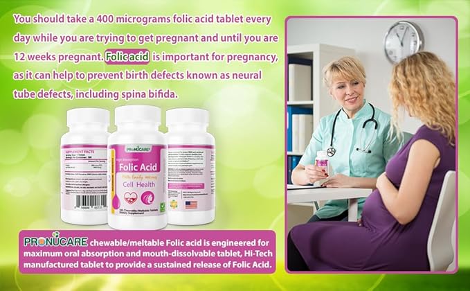 Folic Acid 400 mcg Buccal Lozenge Tablets – Slow-Dissolving for Fast Absorption, Prenatal & Neural Tube Support, Sugar-Free, 100 CT