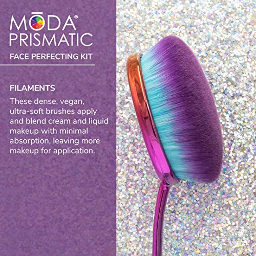 MODA Prismatic 4pc Face Makeup Brush Kit – Oval Brushes Perfect for Foundation, Contouring & Highlighting with Soft Vegan Filaments