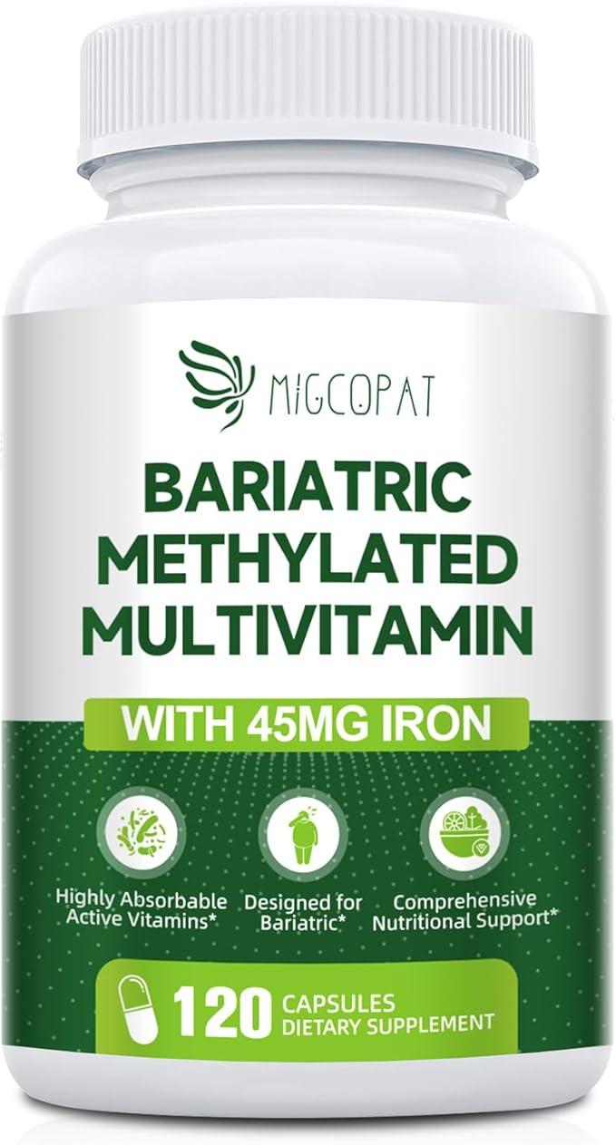 Bariatric Multivitamin with Iron 45mg, Methylated Multivitamin with Vitamin B12 & Methylfolate, Post Surgery Vitamins for Gastric Bypass & Sleeve Patients, Iron Supplement for Women & Men - 120 Caps