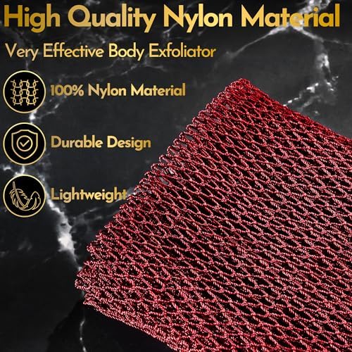 Authentic African Net Sponge – 3-Pack Exfoliating Mesh for Face & Body, Deep Clean, Quick Dry, Long-Lasting Bath Scrubber for All Skin Types, Travel-Friendly & Durable (Black, Yellow, Red)