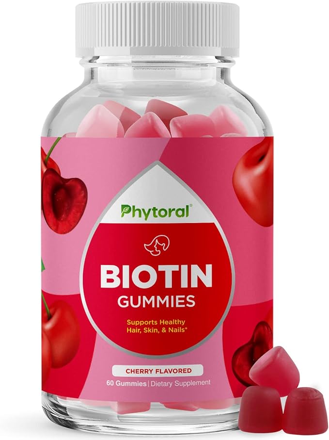 Phytoral Biotin Gummies for Hair and Nail Growth - Biotin Gummies for Hair Care Youthful Skin Care and Nail - 5000mcg per Serving Skin Nails Vitamins Adult Beauty