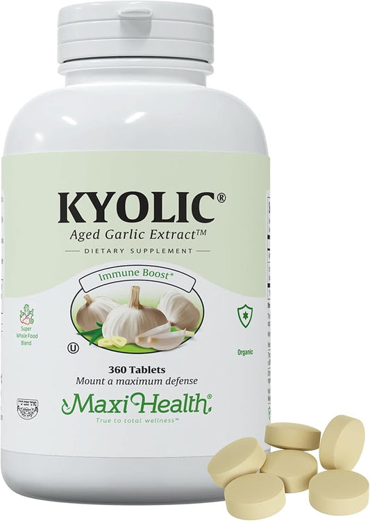 Maxi Health Kyolic Organic Garlic Supplement - Kosher Garlic Tablets with Kyolic Aged Garlic Extract for Immune Support - Vegetarian Garlic Pills (360 Count)
