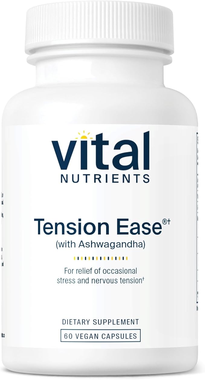 Vital Nutrients Tension Ease with Ashwagandha | Stress Relief Supplement for Relief of Occasional Stress and Nervous Tension | Gluten, Dairy, Soy Free | Non-GMO | 60 Capsules
