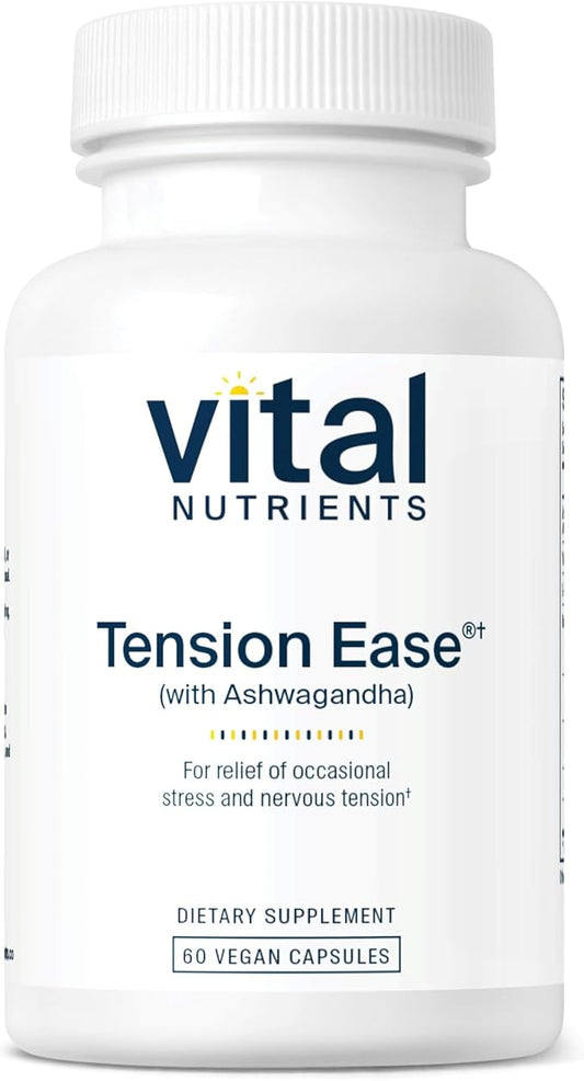 Vital Nutrients Tension Ease with Ashwagandha | Stress Relief Supplement for Relief of Occasional Stress and Nervous Tension | Gluten, Dairy, Soy Free | Non-GMO | 60 Capsules