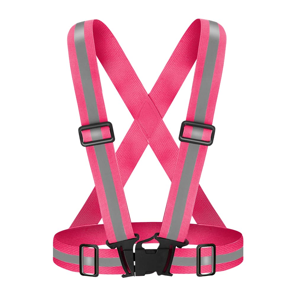 Fepdiu High Visibility Reflective Vest Safety Vest Running Reflective Gear Adjustable Reflective Vest for Walking,Jogging,Hiking,Night Cycling (Pink)