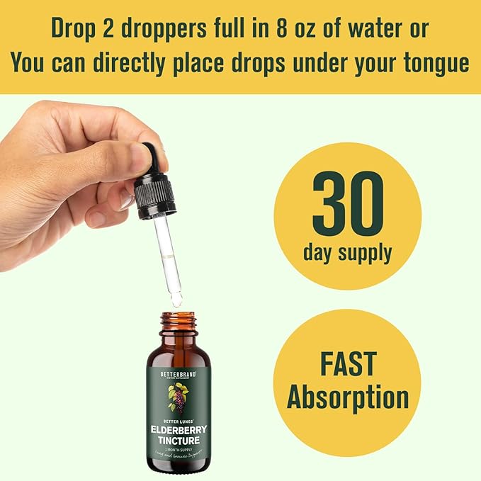 Betterbrand BetterLungs Elderberry Tincture Dietary Supplement - All Natural Sugar-Free Non-GMO Vegetarian for Winter Immune Support (30 Day)