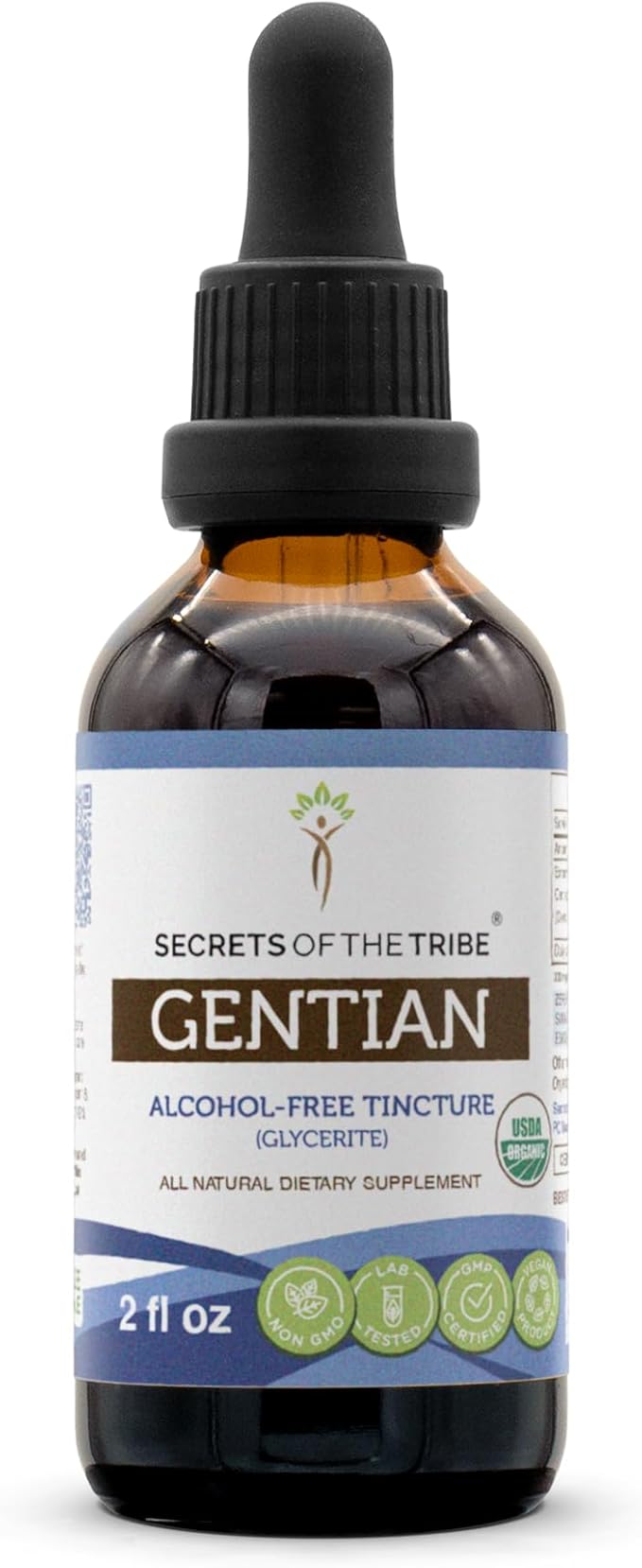 Secrets of the Tribe Gentian USDA Organic | Alcohol-Free Extract, High-Potency Herbal Drops | Made from 100% Certified Organic Gentian (Gentiana Lutea) Dried Root (2 oz)