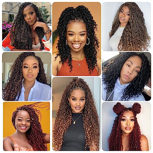 Goddess Locs Crochet Hair 12 Inch Faux Locs Crochet Hair 6 Packs Pre Looped Crochet Hair for Black Women, Boho Crochet Locs with Curly Ends 1B