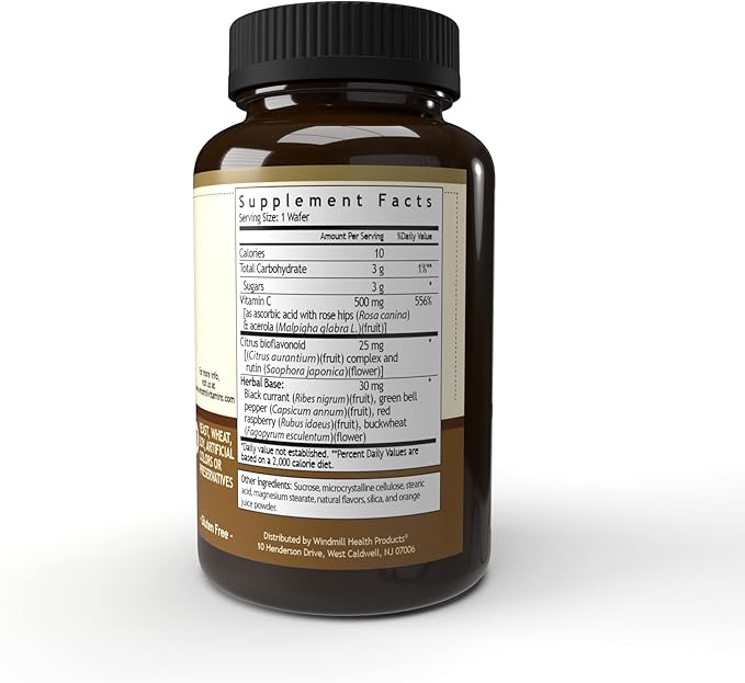 Windmill Natural Vitamins Vitamin C 500 mg, with Rose HIPS and Bioflavonoids, Immune Booster, Antioxidant Support, Chewable Tablets, Acerola Berry, 50 Tablets, 50 Servings