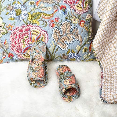 Floral Velvet House Slippers for Women, Lightweight Open Toe Washable Portable Foldable Comfortable Guest Hotel Travel Airplane Spa Slippers