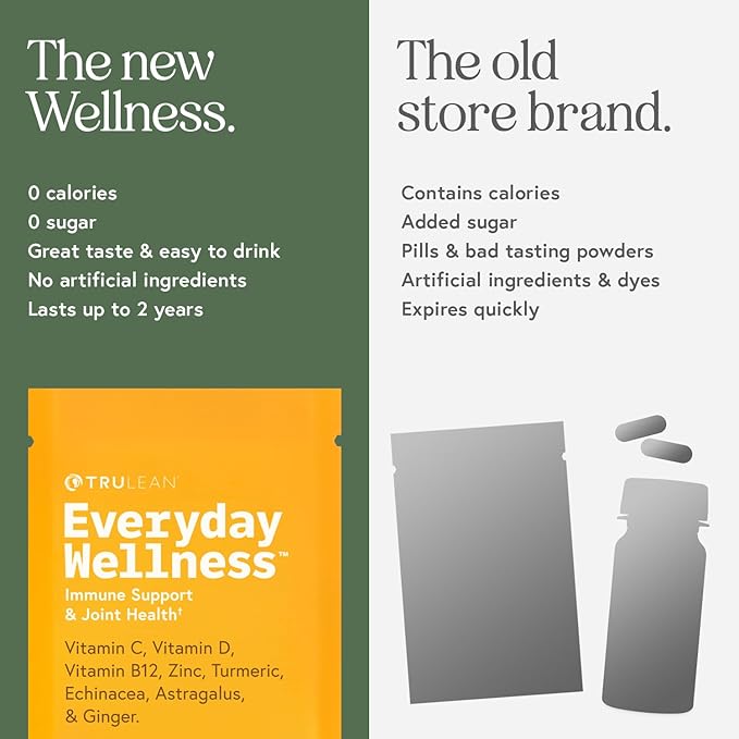TRULEAN Everyday Wellness - All-in-One Immune Support, Wellness & Vitamin Shot, Vitamin-C, Turmeric, Ginger, Zinc, & Echinacea - No Artificial Ingredients, No Sugar & Gluten Free - 30 Packets