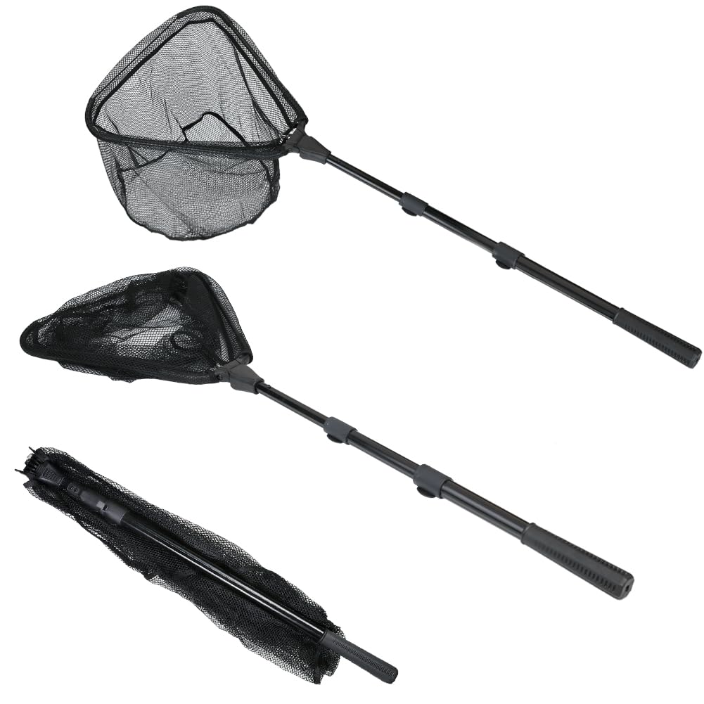 Fishing Landing Net with Telescoping Pole Handle Extends to 63 inches, Carbon Fiber Handle Extended from 23.6 inches to 47 inches