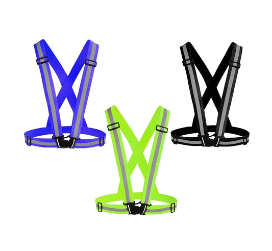Awnuuw Reflective Vest Running Gear 3Pack, Adjustable Safety Vests High Visible Reflective Belt Straps for Night Running, Outdoor Cycling, Motorcycle, Dog Walking (Green,Black,Blue)