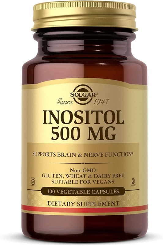 Solgar Inositol 500 mg - 100 Vegetable Capsules - Supports Cellular Function & Brain Health - Vegan, Gluten Free, Dairy Free, Kosher - 100 Servings