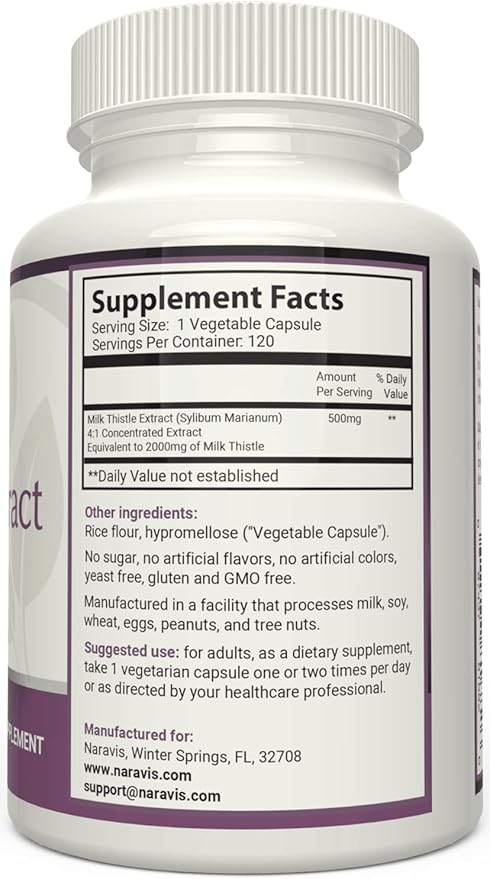 Milk Thistle Extract - 4:1 Extract - 2000mg - 120 Capsules - Supports Liver Health - Non GMO